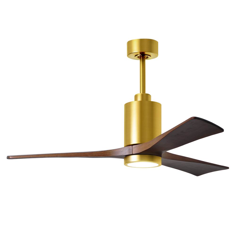 Matthews Fan Company Patricia-3 three-blade ceiling fan in Brushed Brass finish with 52'' solid walnut tone blades and dimmable LED light kit