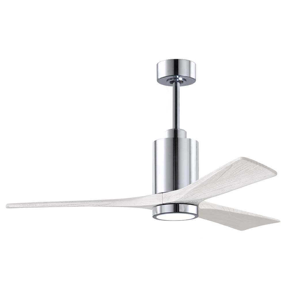 Matthews Fan Company Patricia-3 three-blade ceiling fan in Polished Chrome finish with 52'' solid matte white wood blades and dimmable LED light kit