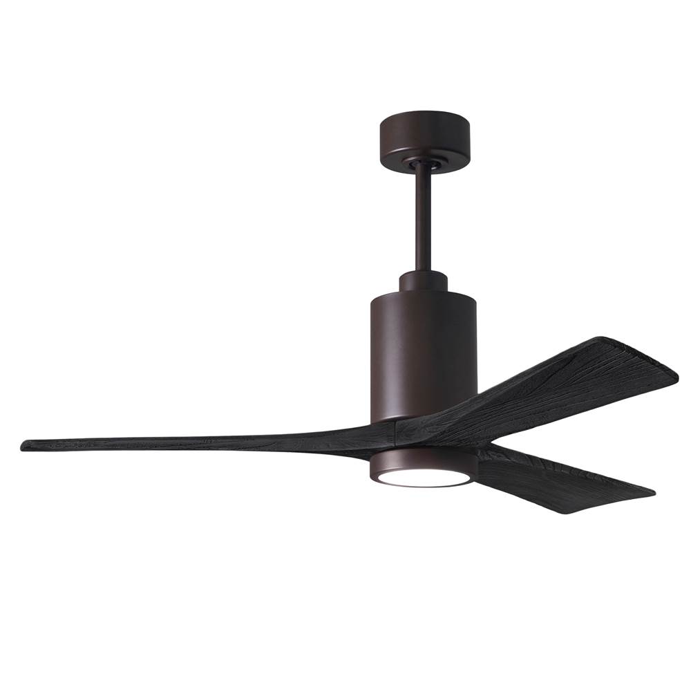 Matthews Fan Company Patricia-3 three-blade ceiling fan in Textured Bronze finish with 52'' solid matte black wood blades and dimmable LED light kit