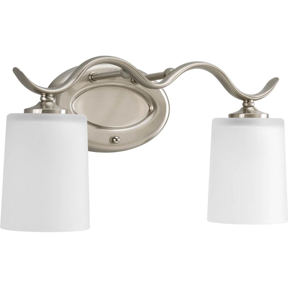 Progress Lighting Inspire Collection Two-Light Brushed Nickel Etched Glass Traditional Bath Vanity Light