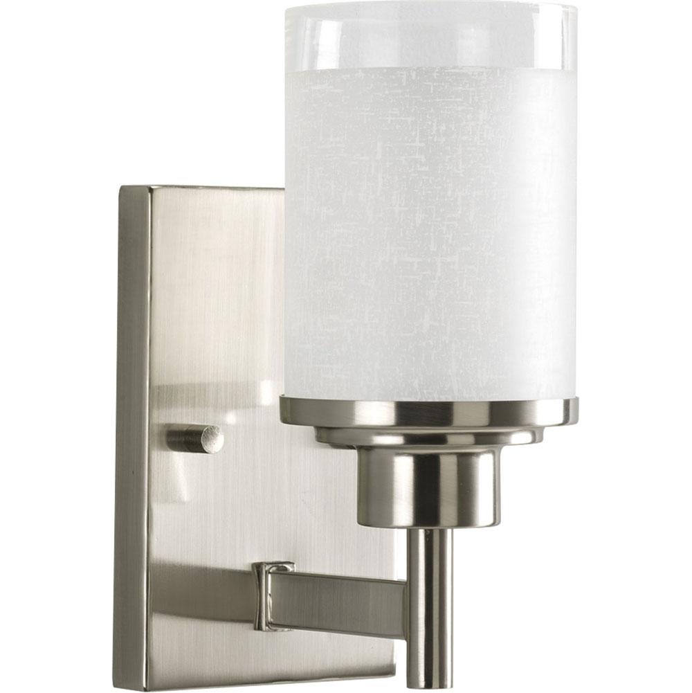 Progress Lighting Alexa Collection One-Light Brushed Nickel Etched Linen With Clear Edge Glass Modern Bath Vanity Light
