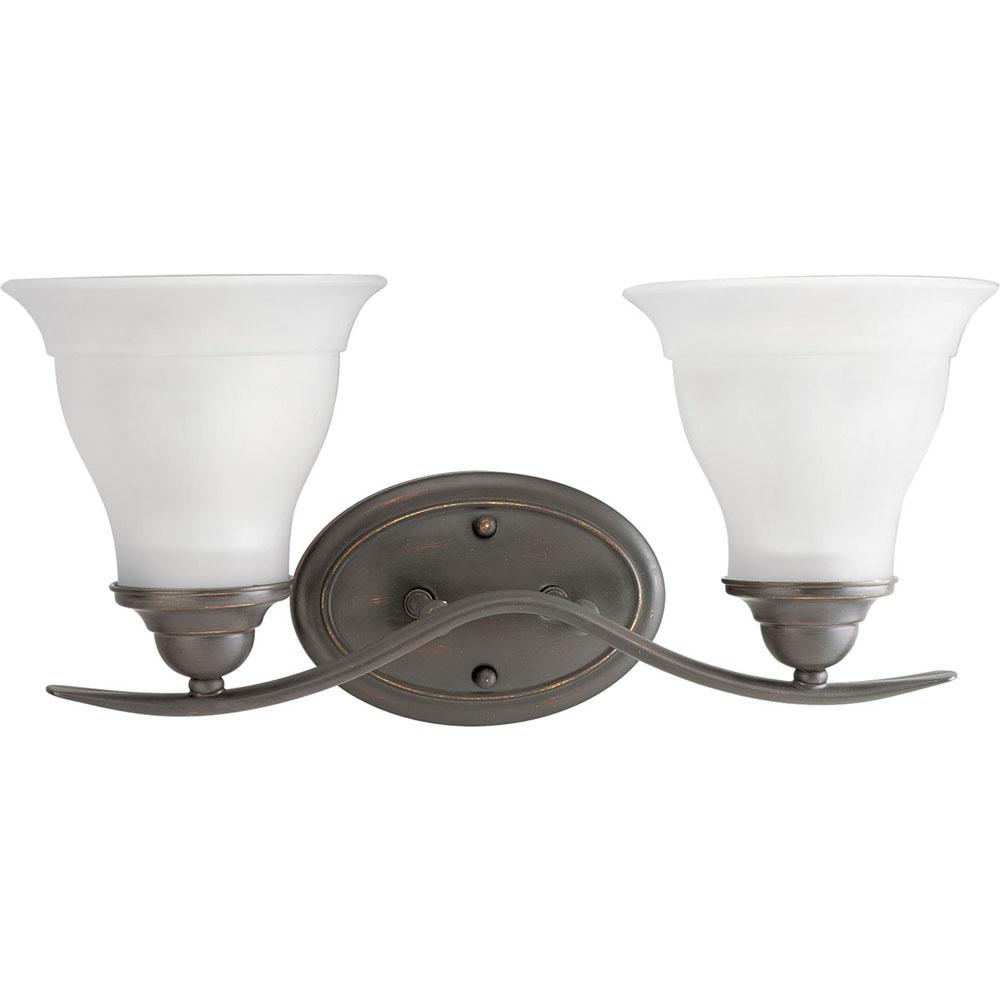 Progress Lighting Trinity Collection Two-Light Antique Bronze Etched Glass Traditional Bath Vanity Light