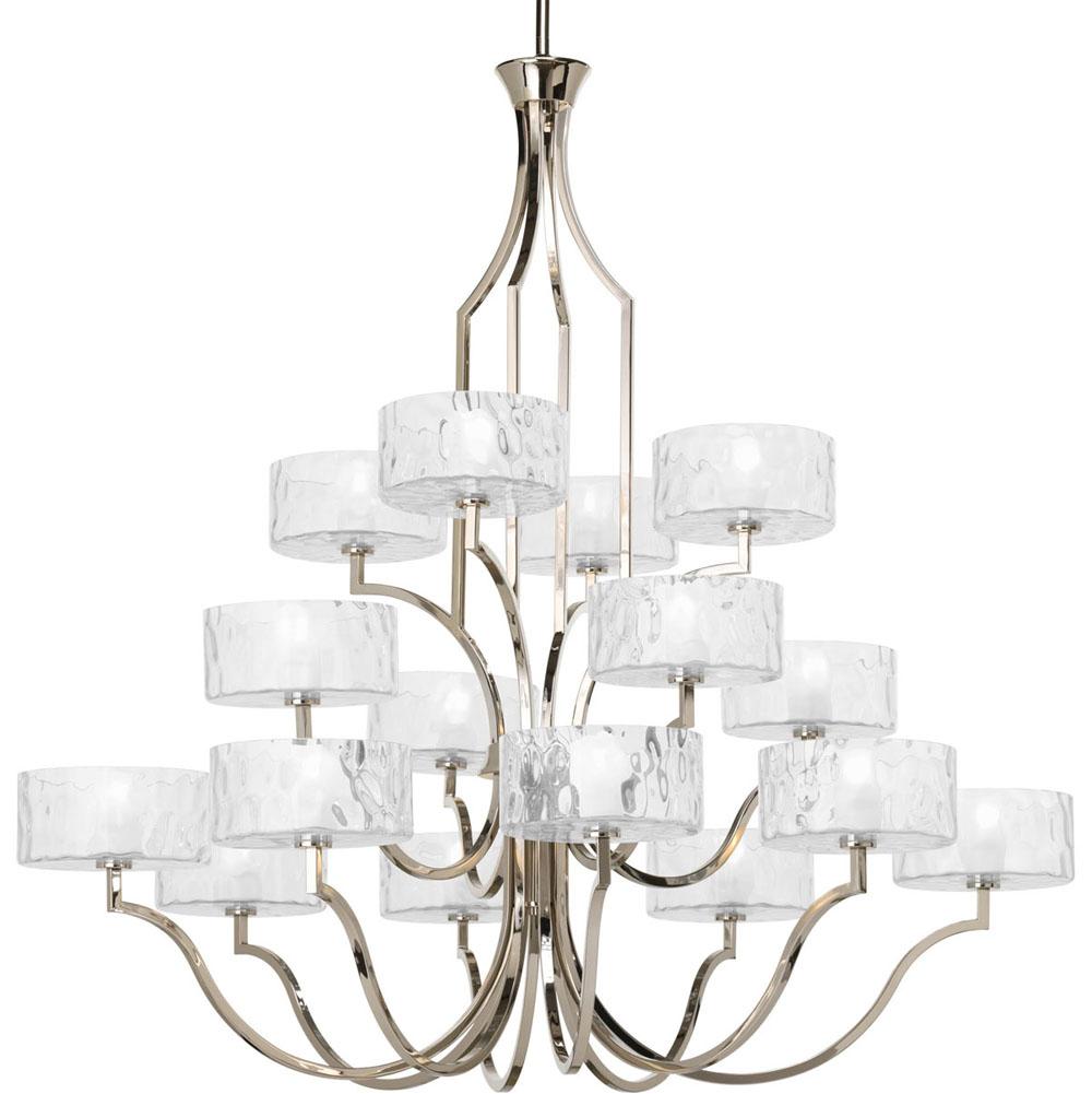 Progress Lighting Caress Collection Sixteen-Light Polished Nickel Clear Water Glass Luxe Chandelier Light