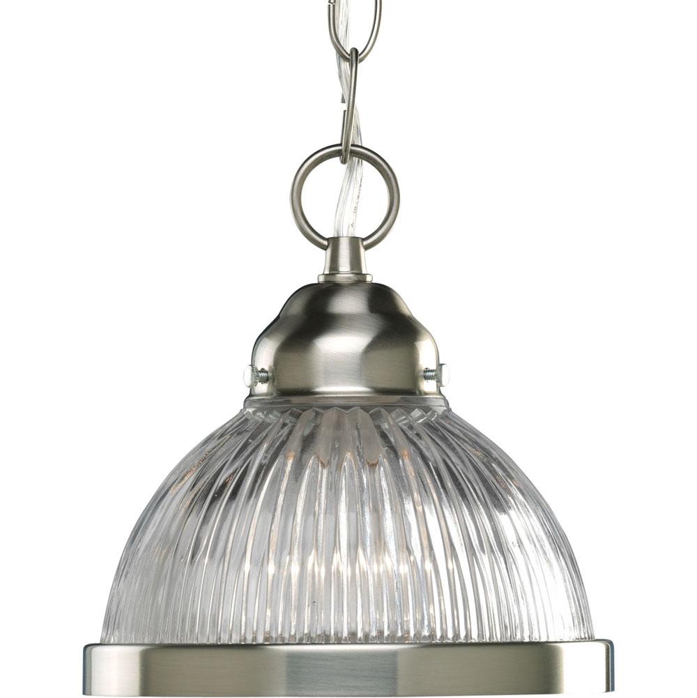 Progress Lighting Prismatic Glass Collection One-Light Brushed Nickel Clear Prismatic Glass Traditional Mini-Pendant Light