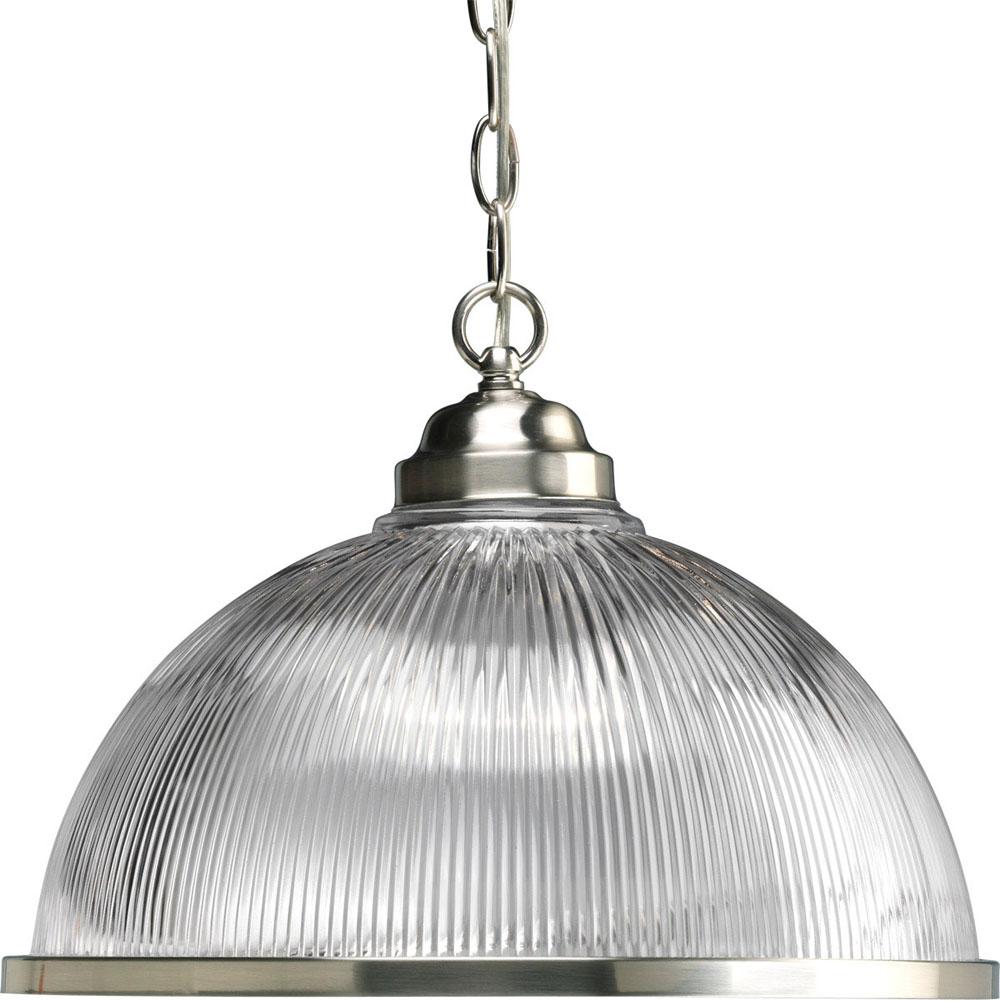 Progress Lighting Prismatic Glass Collection One-Light Brushed Nickel Clear Prismatic Glass Traditional Pendant Light