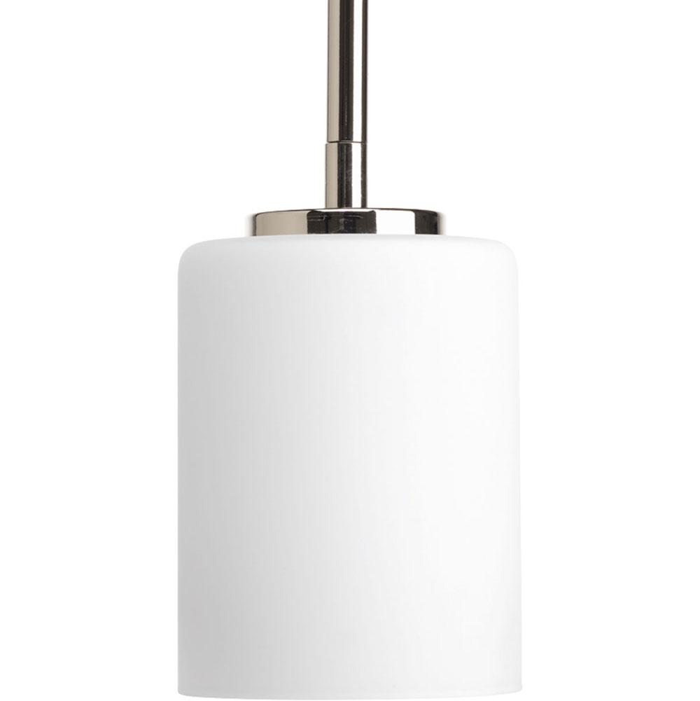 Progress Lighting Replay Collection One-Light Polished Nickel Etched White Glass Modern Mini-Pendant Light