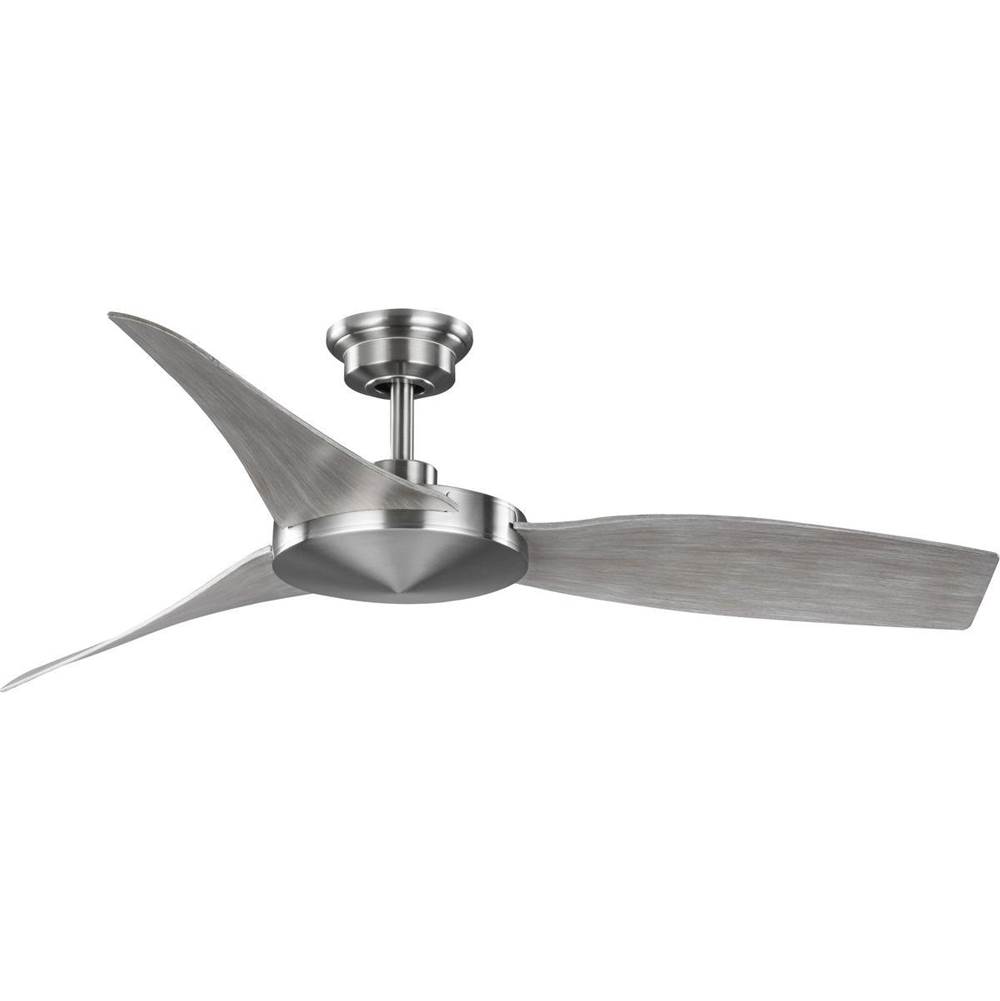 Progress Lighting Spicer Collection 54'' Three-Blade Grey Weathered Wood/Brushed Nickel Indoor/Outdoor DC Motor Contemporary Ceiling Fan
