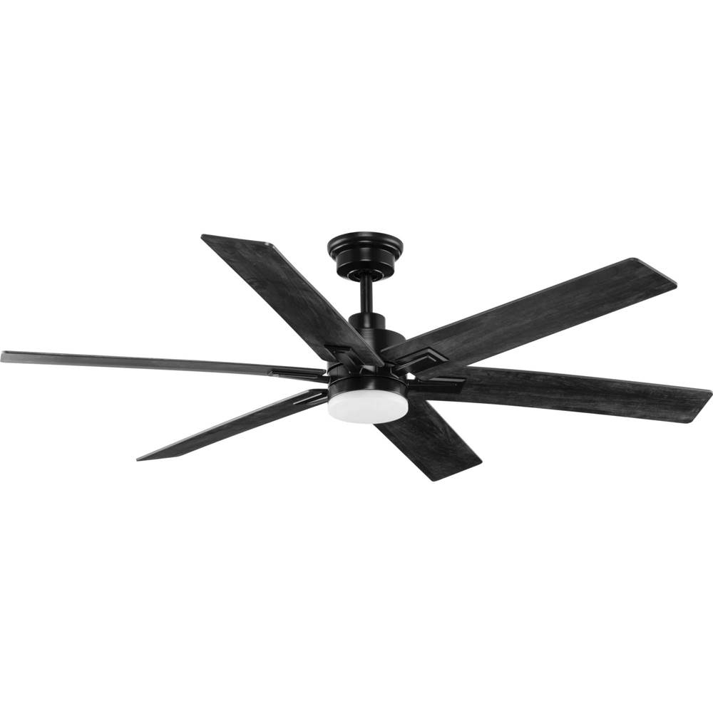 Progress Lighting Dallam Collection 60 in. Six-Blade Matte Black Transitional Ceiling Fan with Integrated CCT-LED Light