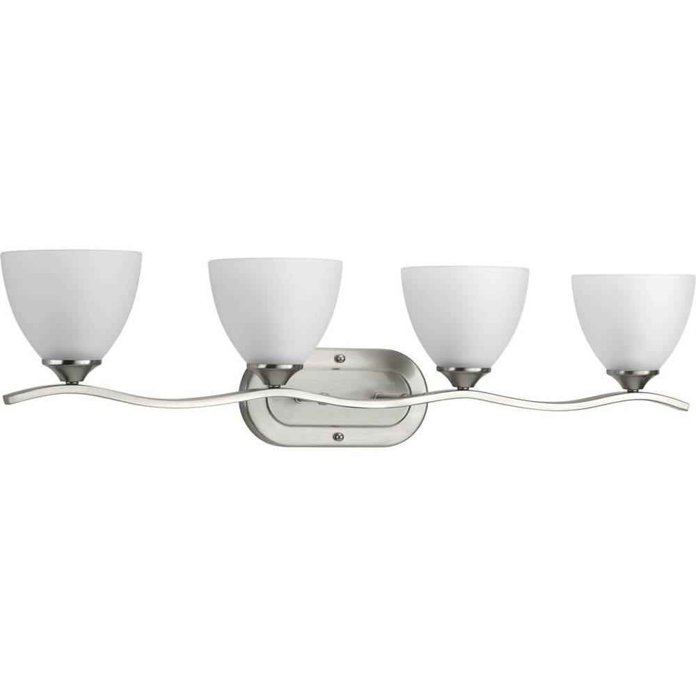 Progress Lighting Laird Collection Four-Light Brushed Nickel Etched Glass Traditional Bath Vanity Light