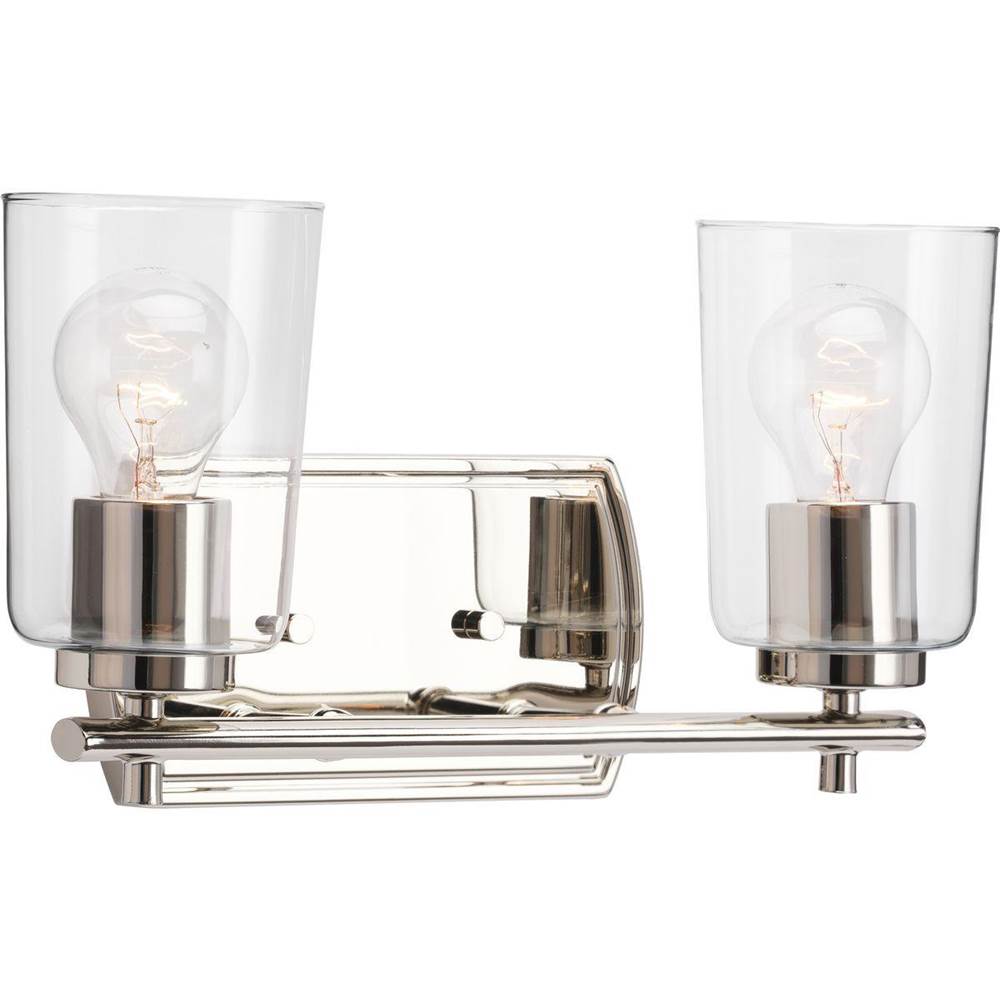 Progress Lighting Adley Collection Two-Light Polished Nickel Clear Glass New Traditional Bath Vanity Light