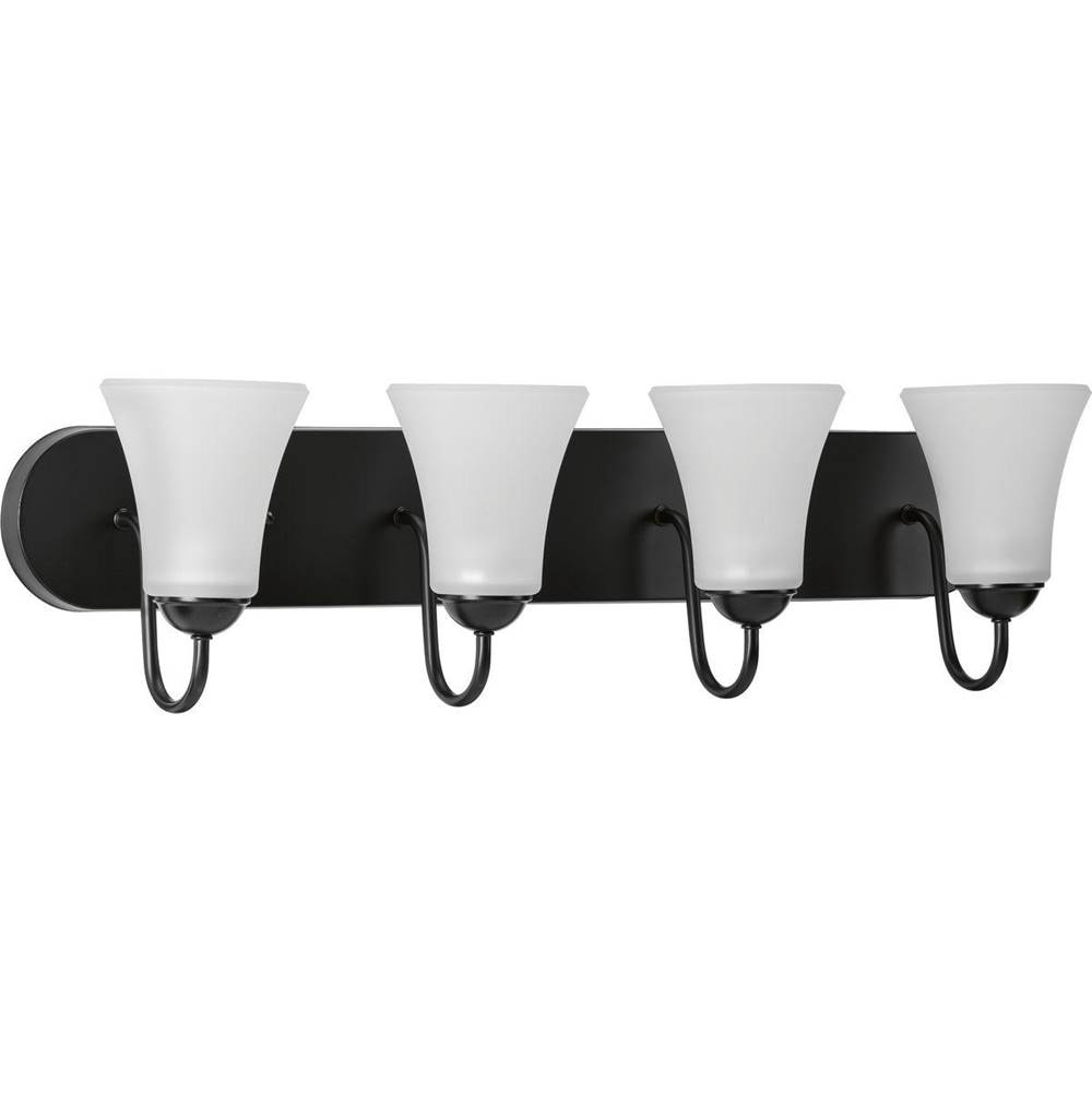 Progress Lighting Classic Collection Four-Light Matte Black Etched Glass Traditional Bath Vanity Light