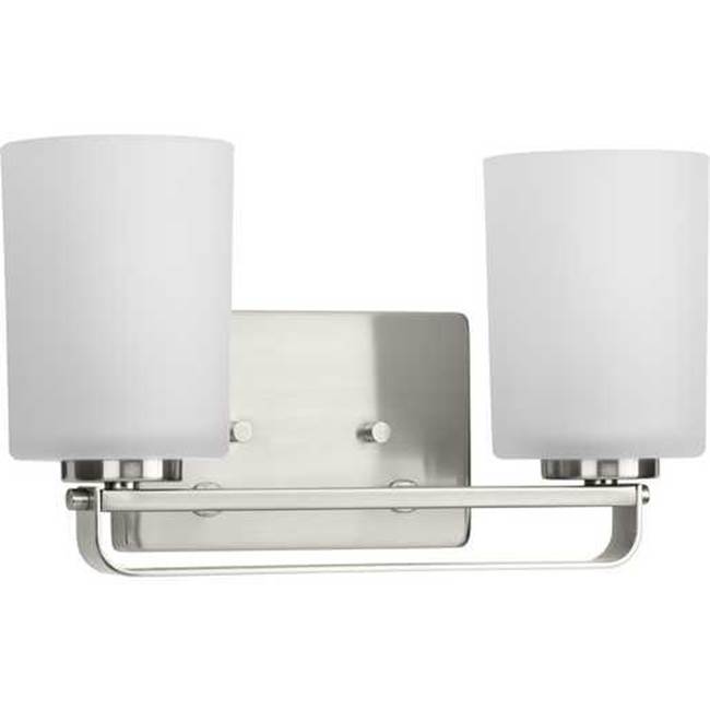 Progress Lighting League Collection Two-Light Brushed Nickel and Etched Glass Modern Farmhouse Bath Vanity Light