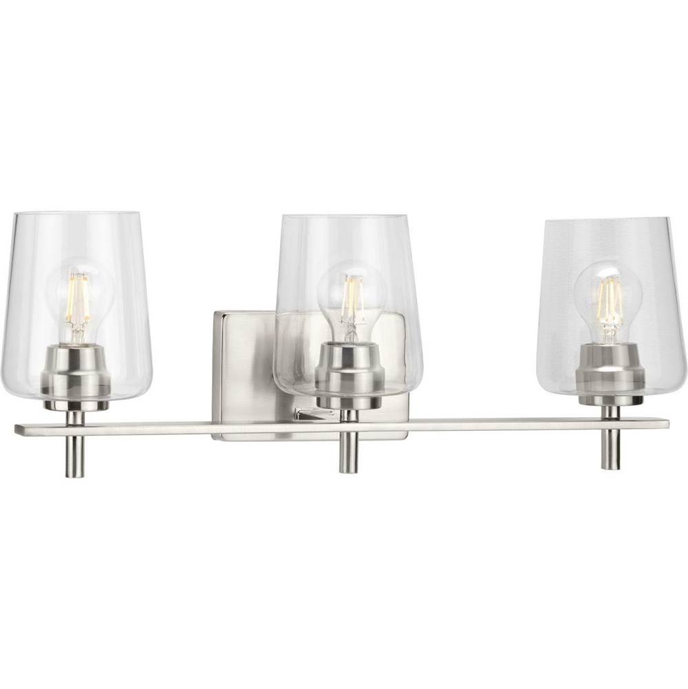 Progress Lighting Calais Collection Three-Light Brushed Nickel Clear Glass New Traditional Bath Vanity Light