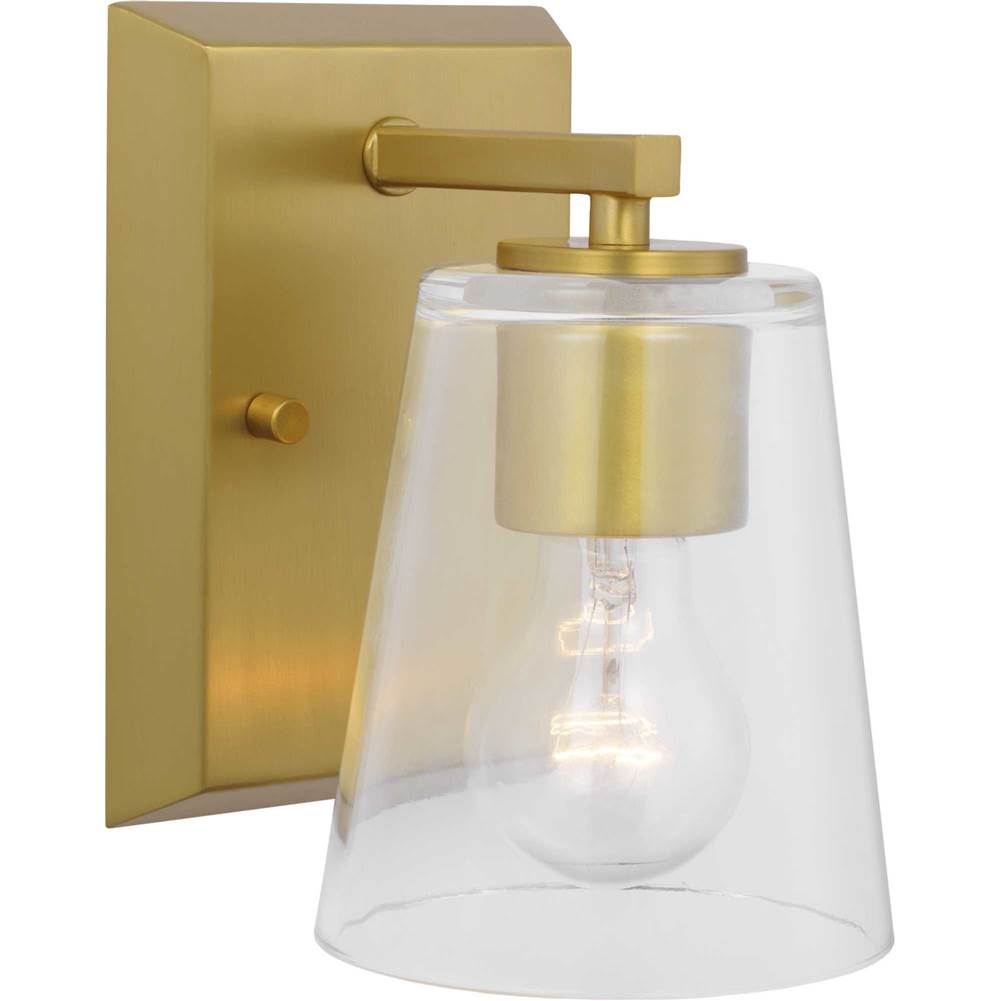 Progress Lighting Vertex Collection One-Light Brushed  Gold Clear Glass Contemporary Bath Light