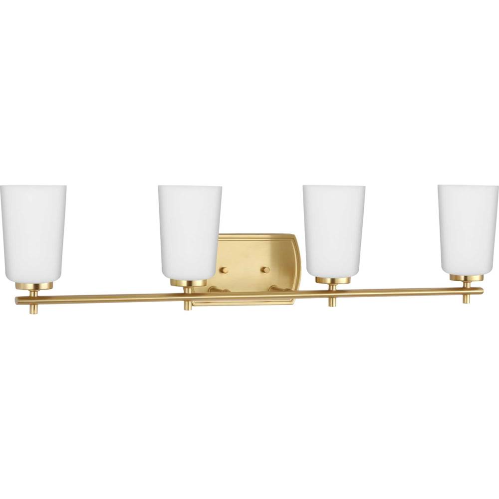 Progress Lighting Adley Collection Four-Light Satin Brass Etched Opal Glass New Traditional Bath Vanity Light