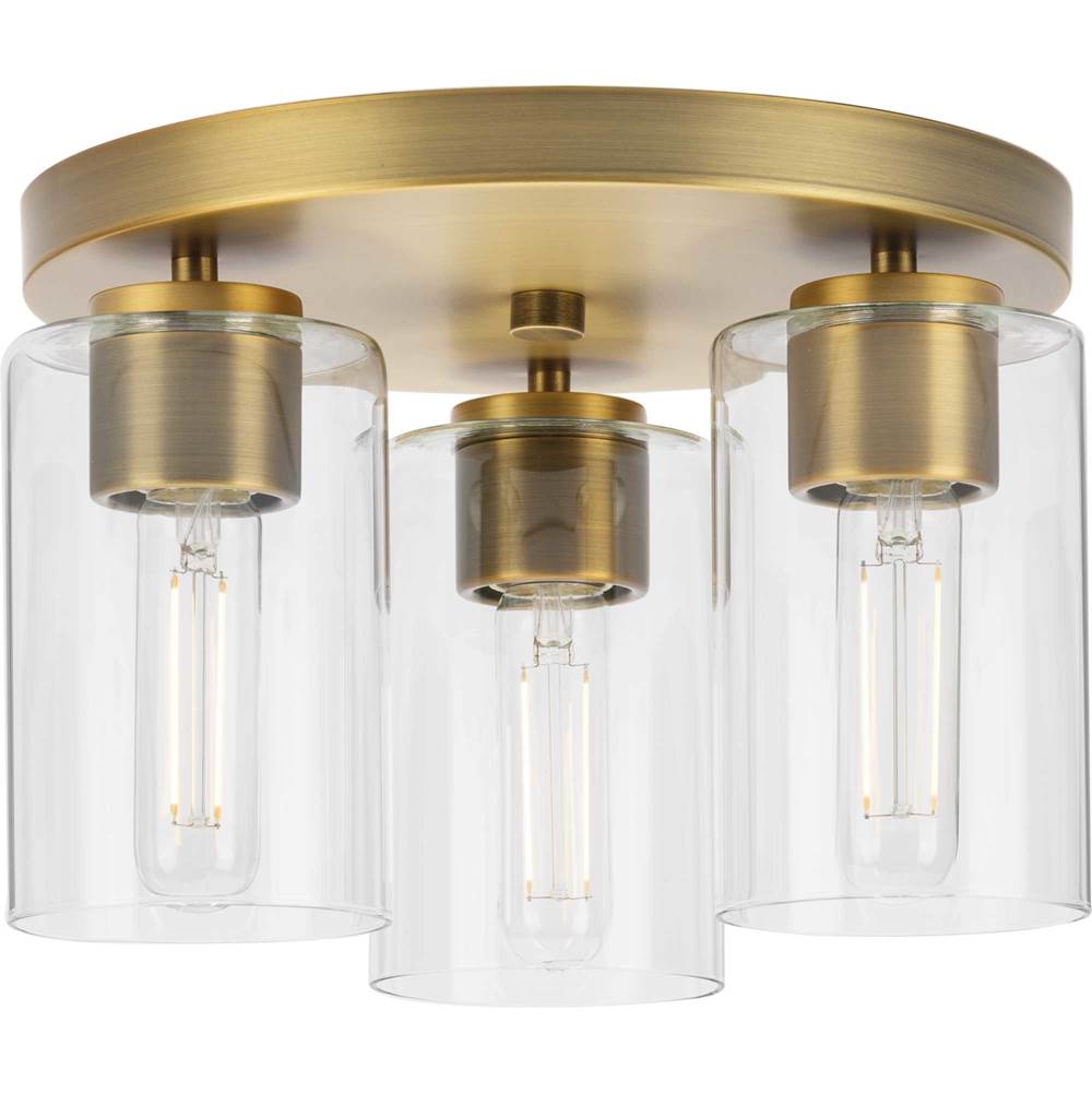 Progress Lighting Cofield Collection 12 in. Three-Light Vintage Brass Transitional Flush Mount