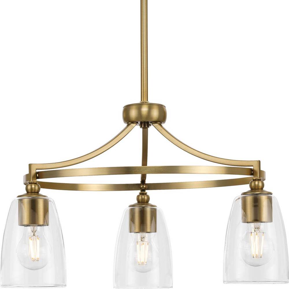 Progress Lighting Parkhurst Collection Three-Light New Traditional Brushed Bronze Clear Glass Chandelier Light