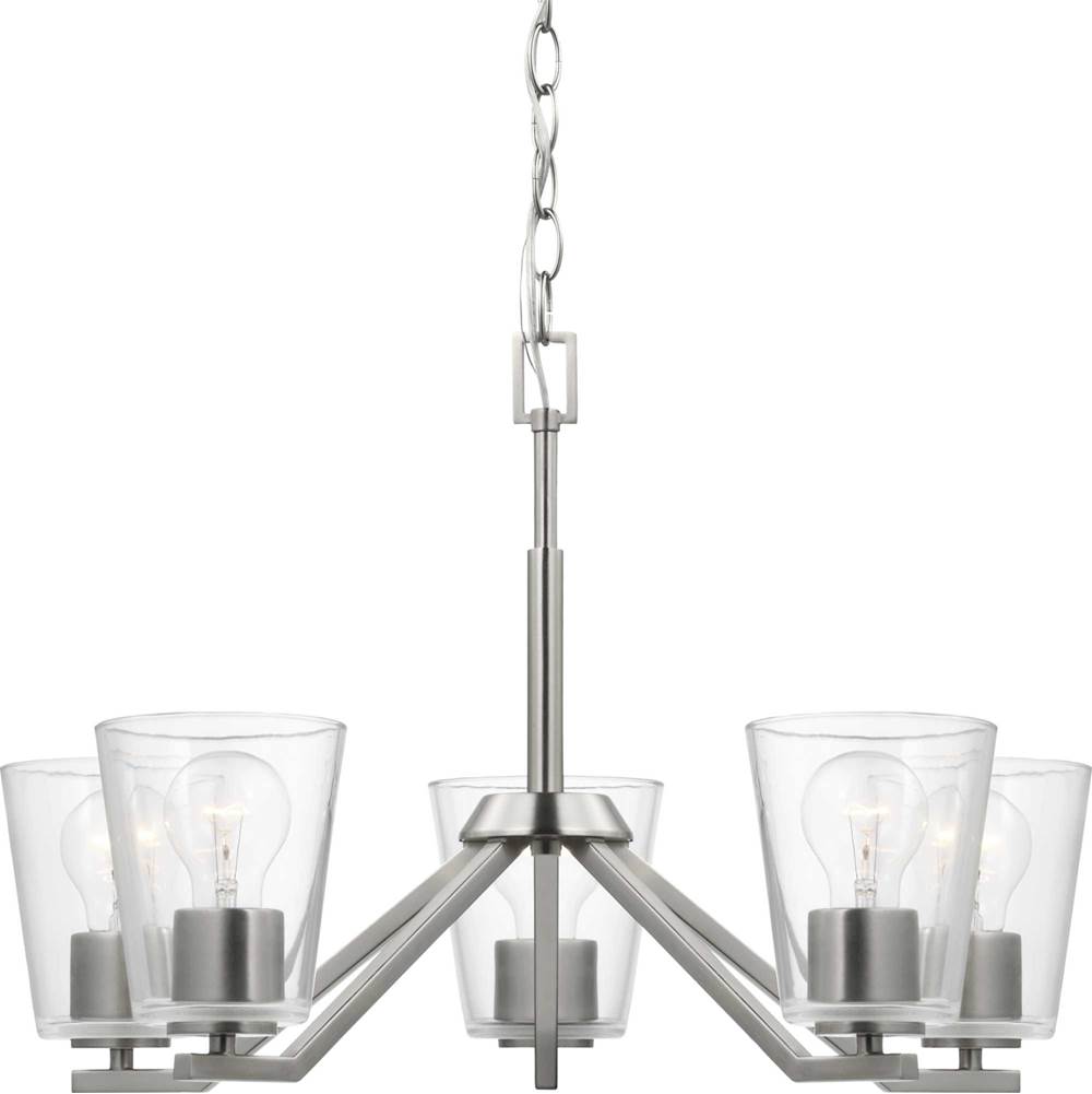 Progress Lighting Vertex Collection Five-Light Brushed Nickel Clear Glass Contemporary Chandelier