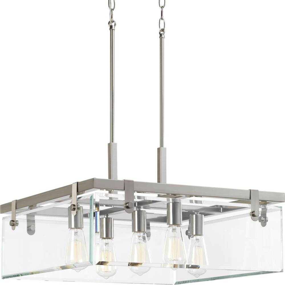 Progress Lighting Glayse Collection Five-Light Brushed Nickel Clear Glass Luxe Pendant Light