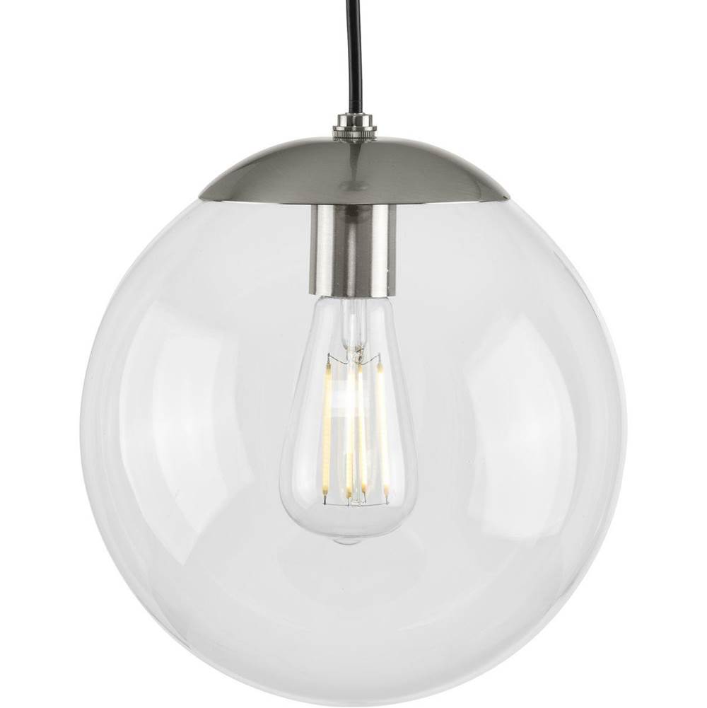 Progress Lighting Atwell Collection 10-inch Brushed Nickel and Clear Glass Globe Medium Hanging Pendant Light