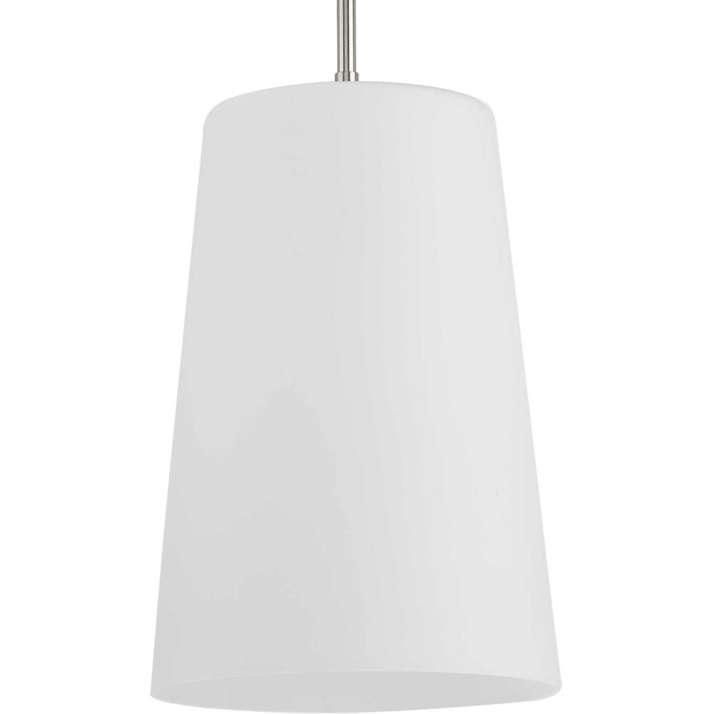 Progress Lighting Clarion Collection One-Light Brushed Nickel Etched White Transitional Pendant