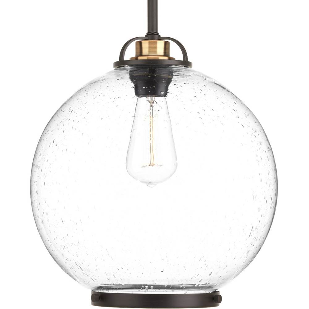Progress Lighting Chronicle Collection One-Light Antique Bronze Clear Seeded Opal Etched Glass Coastal Pendant Light