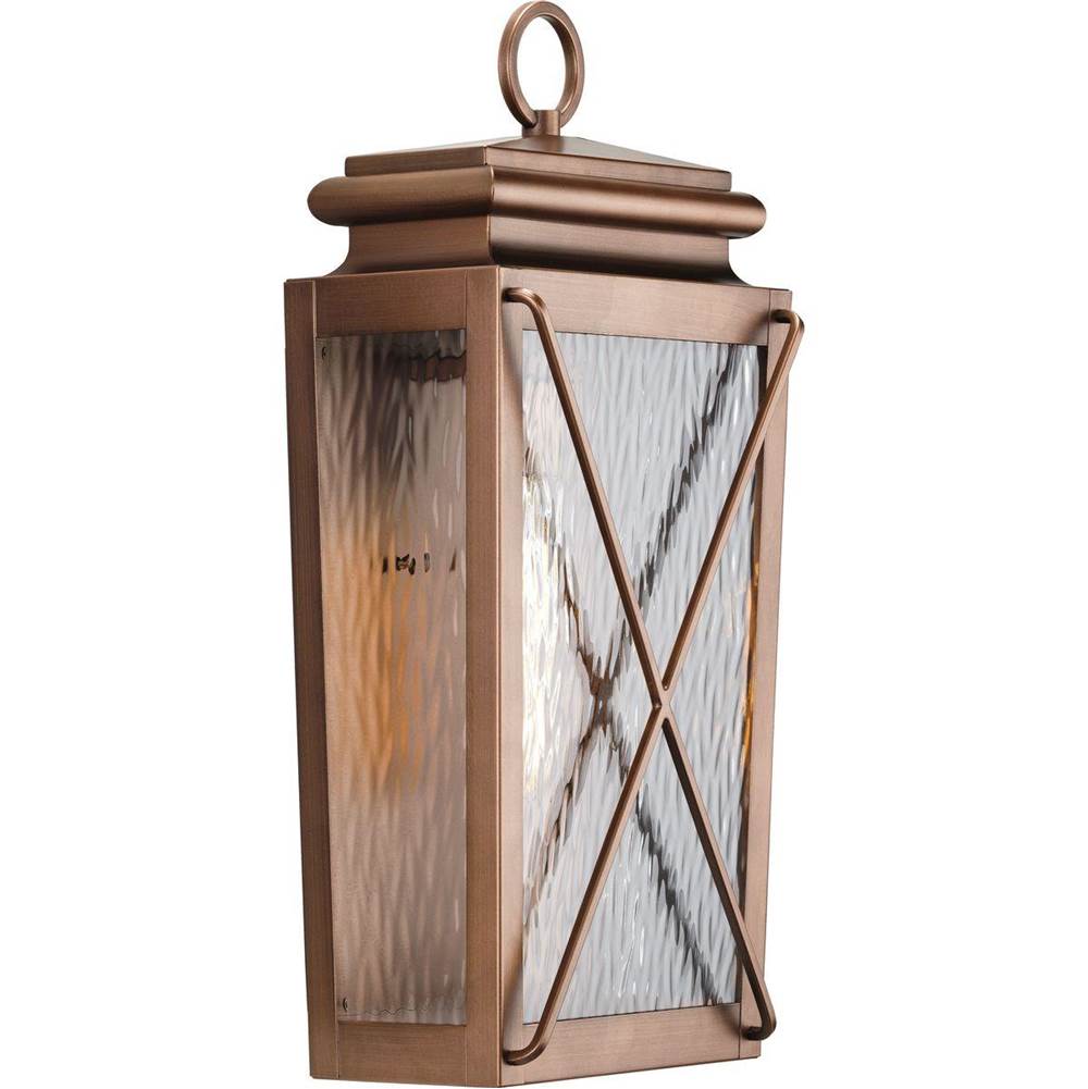 Progress Lighting Wakeford Collection One-Light Antique Copper and Clear Water Glass Transitional Style Medium Outdoor Wall Lantern