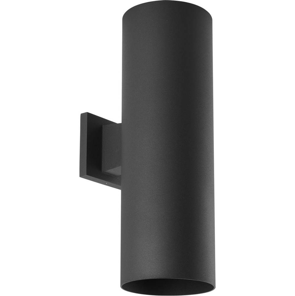 Progress Lighting 6'' Outdoor Up/Down Wall Cylinder Two-Light Modern Black Outdoor Wall Lantern with Top Lense