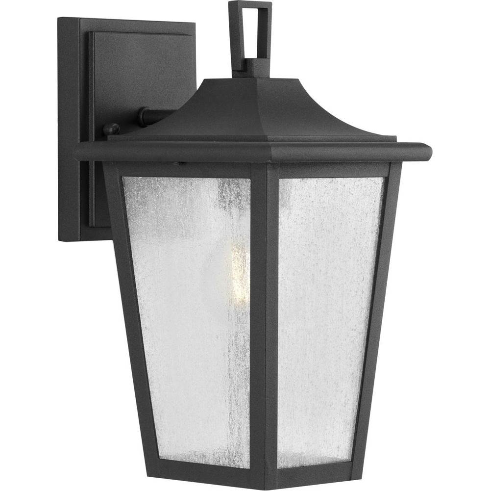 Progress Lighting Padgett Collection One-Light Transitional Textured Black Clear Seeded Glass Outdoor Wall Lantern