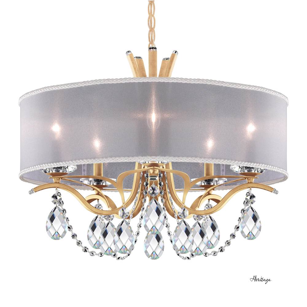 Schonbek Vesca 5 Light 110V Chandelier in French Gold with Clear Heritage Crystal and Shade Hardback White