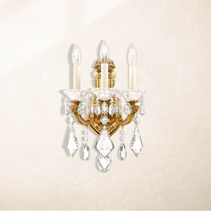 Schonbek La Scala 3 Light 110V Wall Sconce in Etruscan Gold with Clear Heritage Crystal