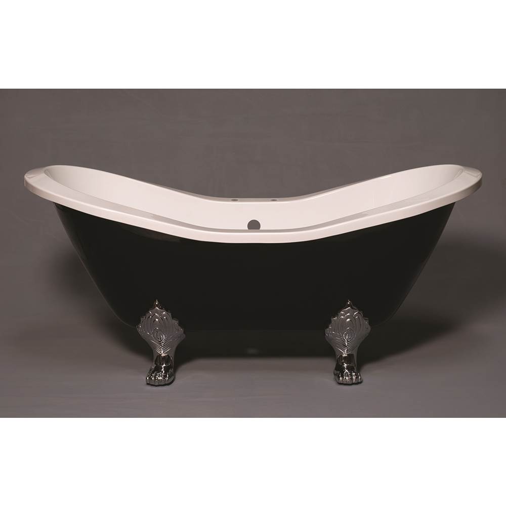 Strom Living The Summit Black And White 6'' Acrylic Double Ended Slipper Tub On Legs With 7'' Center Deck Mounted Faucet Holes