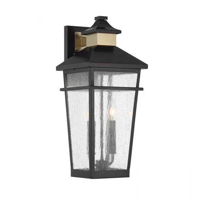 Savoy House Kingsley 2-Light Outdoor Wall Lantern in Matte Black with Warm Brass Accents