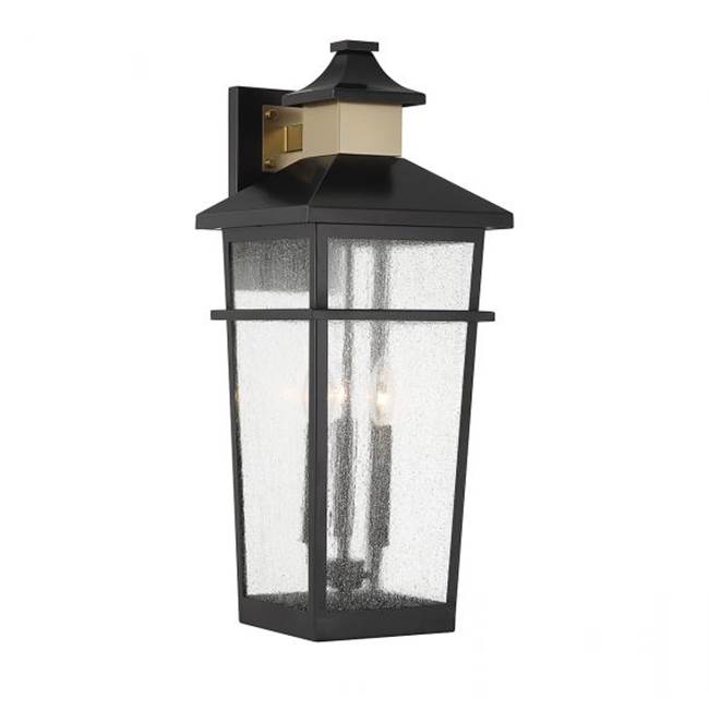 Savoy House Kingsley 3-Light Outdoor Wall Lantern in Matte Black with Warm Brass Accents