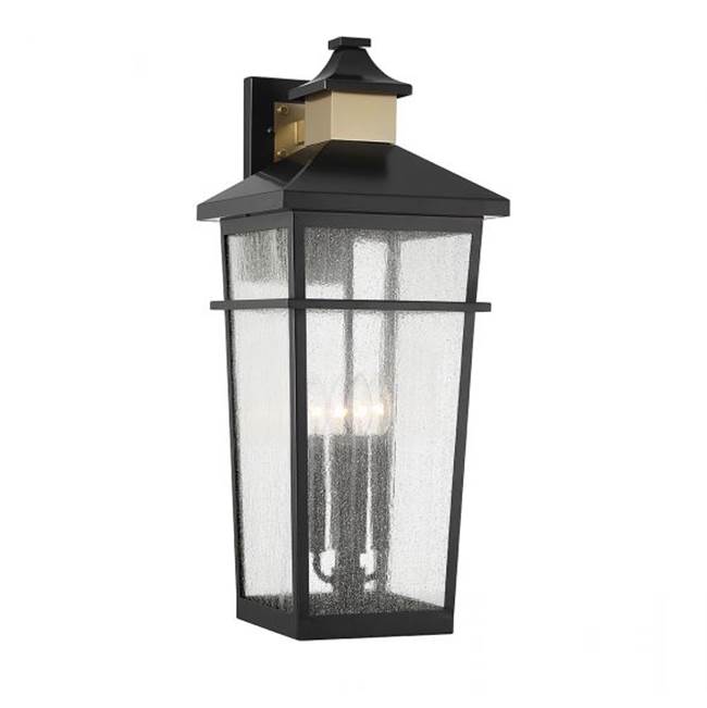 Savoy House Kingsley 4-Light Outdoor Wall Lantern in Matte Black with Warm Brass Accents