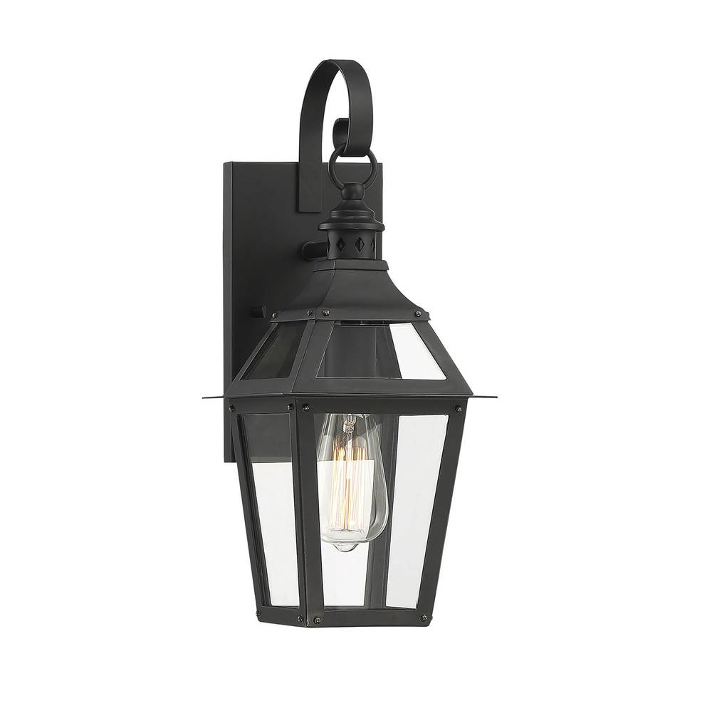 Savoy House Jackson 1-Light Outdoor Wall Lantern in Matte Black with Gold Highlights