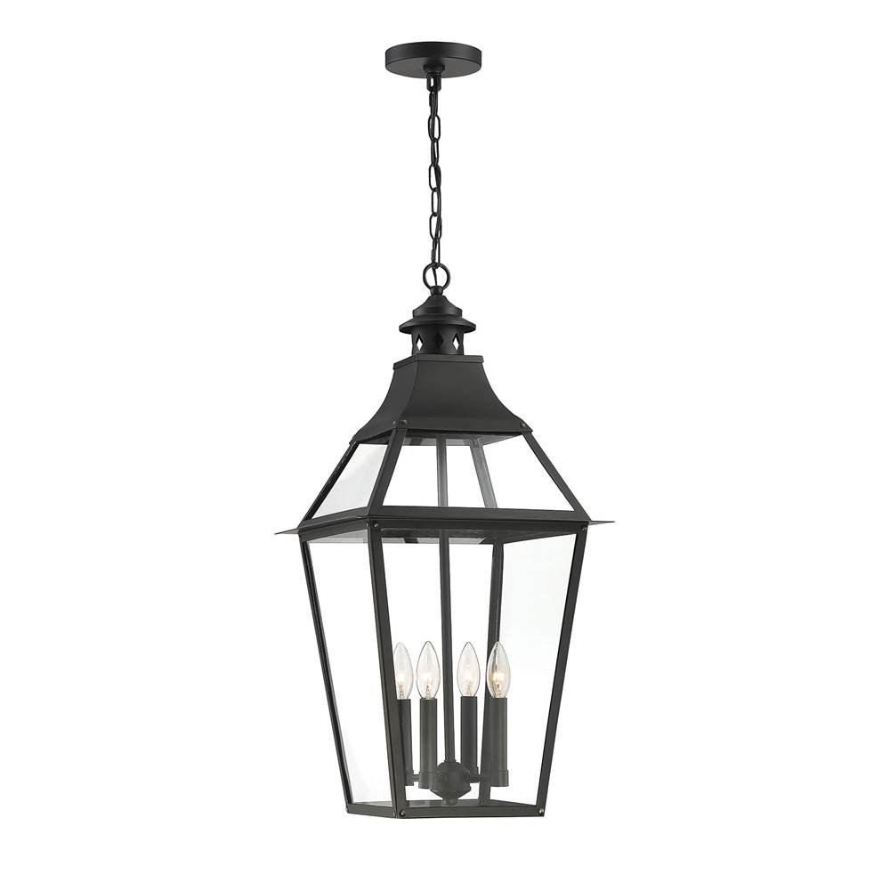 Savoy House Jackson 4-Light Outdoor Hanging Lantern in Matte Black with Gold Highlights