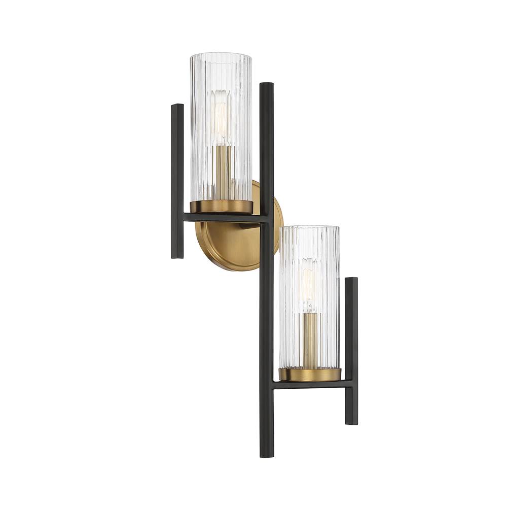 Savoy House Midland 2-Light Wall Sconce in Matte Black with Warm Brass Accents