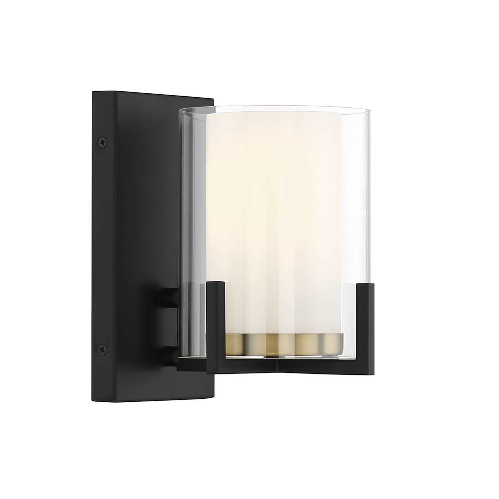 Savoy House Eaton 1-Light Wall Sconce in Matte Black with Warm Brass Accents