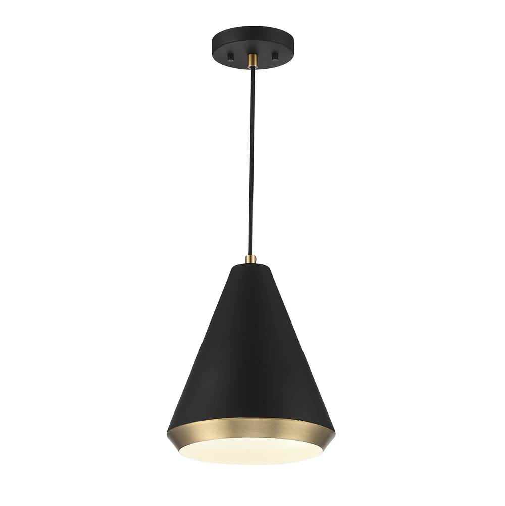 Savoy House 1-Light Pendant in Matte Black with Natural Brass