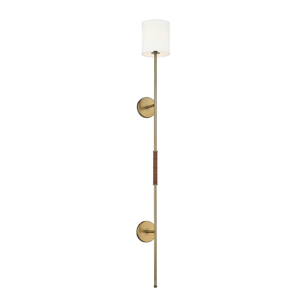 Savoy House 1-Light Wall Sconce in Natural Brass with Leather Accent