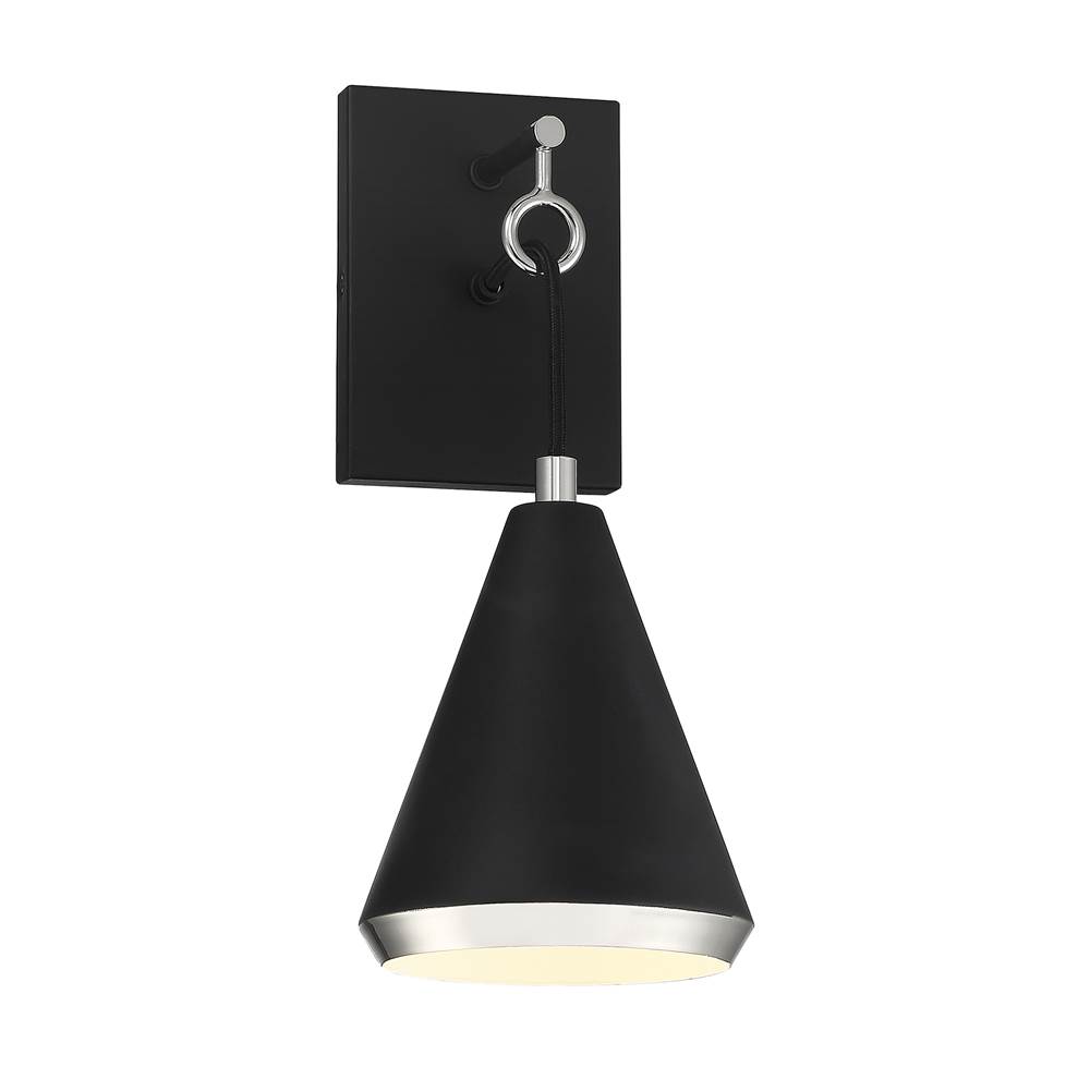 Savoy House 1-Light Wall Sconce in Matte Black with Polished Nickel