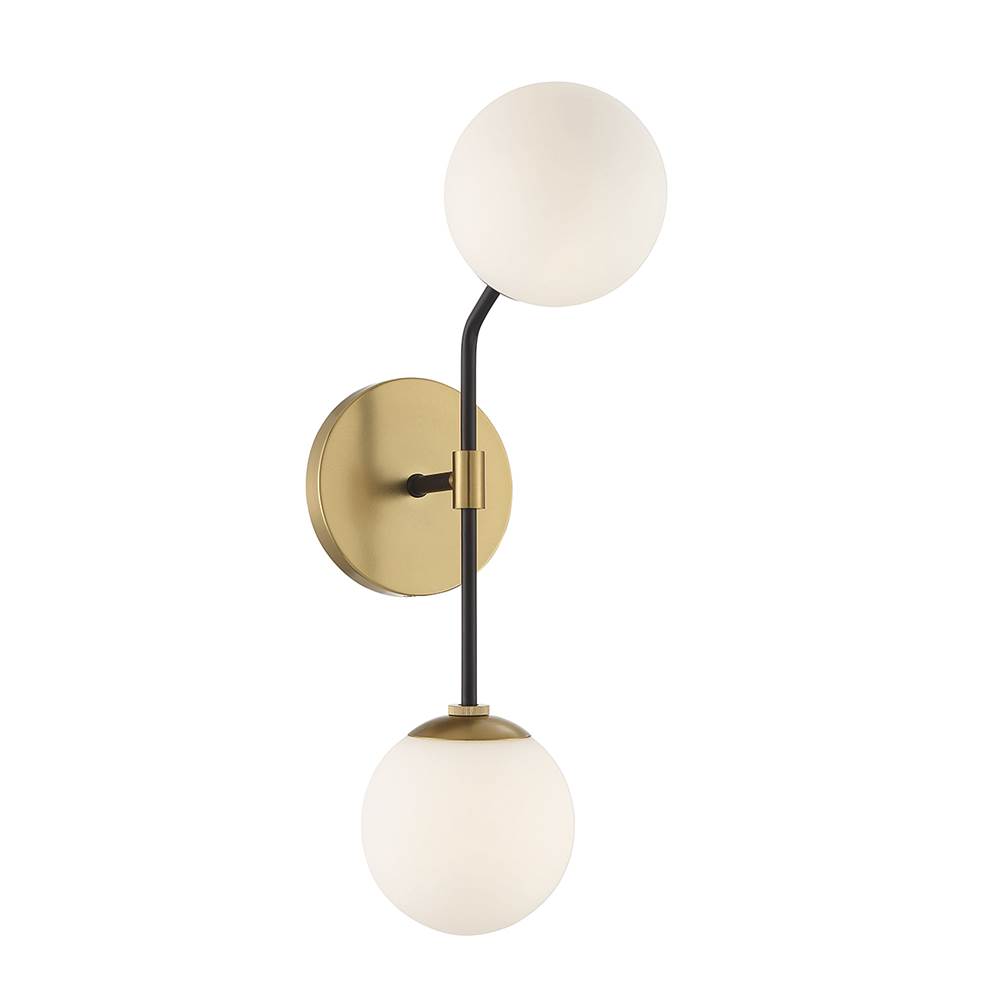Savoy House 2-Light Wall Sconce in Matte Black and Natural Brass