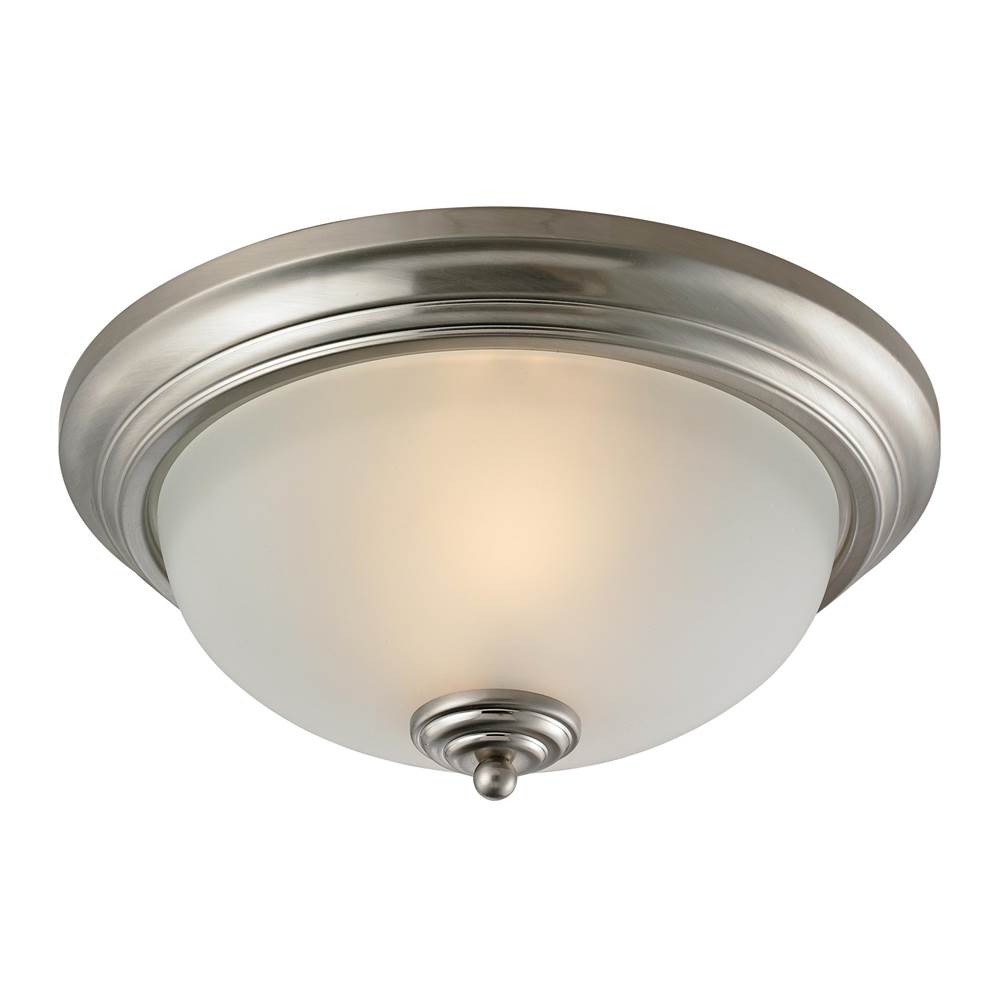 Thomas Lighting Huntington 2-Light Ceiling Lamp in Brushed Nickel With White Glass