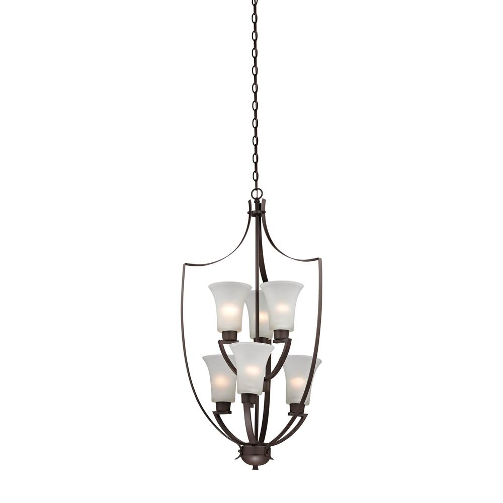 Thomas Lighting Foyer 6-Light Chandelier in Oil Rubbed Bronze With White Glass