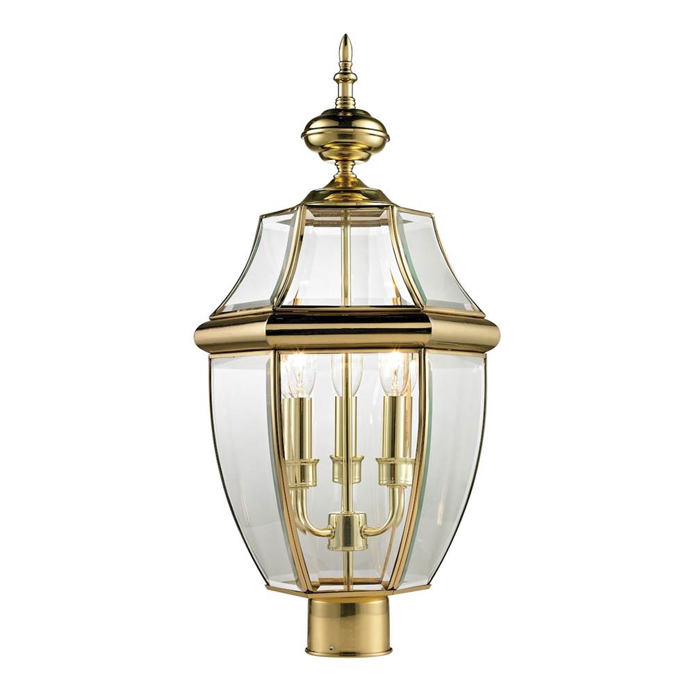 Thomas Lighting Ashford 3-Light Post Mount Lantern in Antique Brass - Large