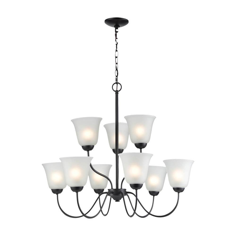 Thomas Lighting Conway 9-Light Chandelier in Oil Rubbed Bronze With White Glass