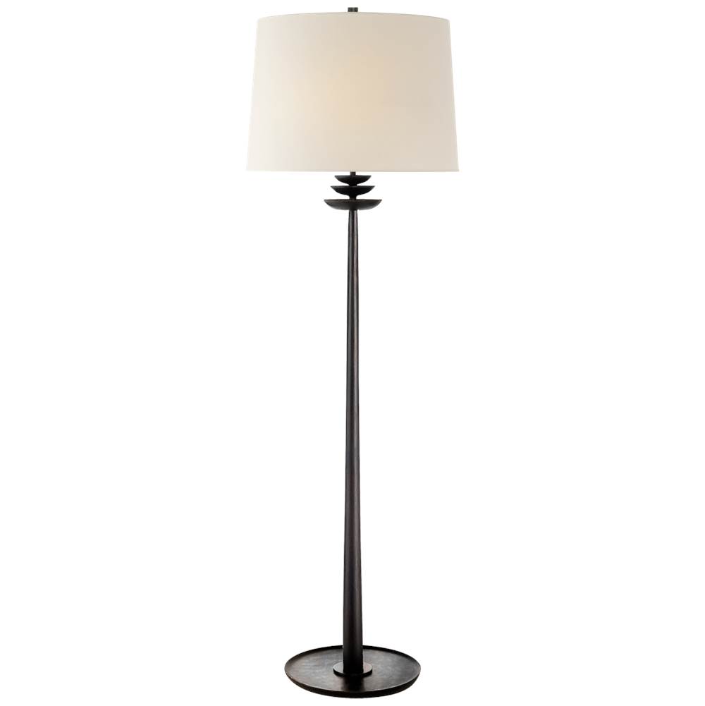 Visual Comfort Signature Collection Beaumont Floor Lamp in Aged Iron with Linen Shade