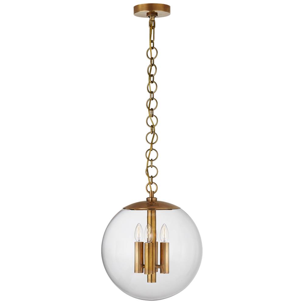 Visual Comfort Signature Collection Turenne Medium Globe Pendant in Hand-Rubbed Antique Brass with Clear Glass