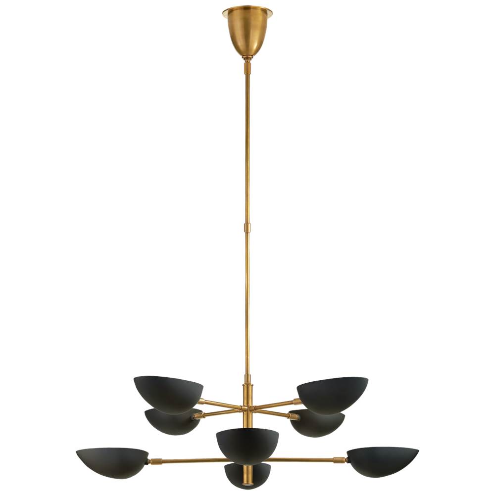 Visual Comfort Signature Collection Graphic Large Two-Tier Chandelier in Hand-Rubbed Antique Brass with Black Shades